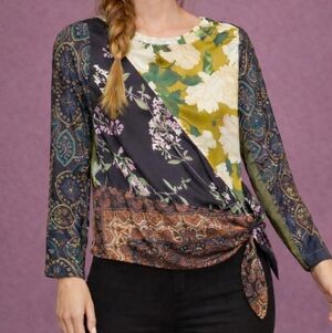 Anthropologie Tiny Floral Patchwork Long Sleeve Top